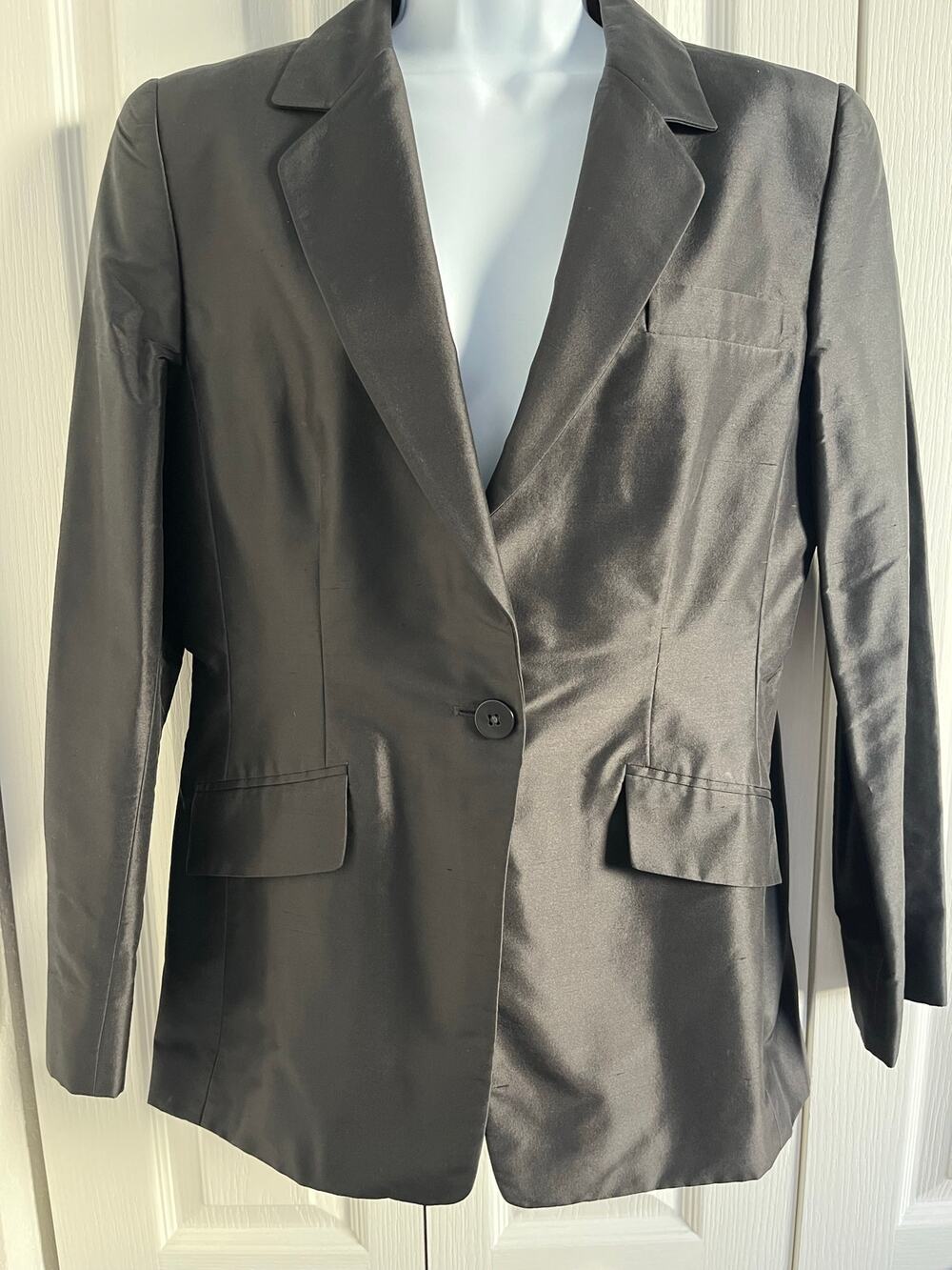 Linda Allard Ellen Tracy Silk Blazer Jacket Black Size 8 TEMU1555 NWT